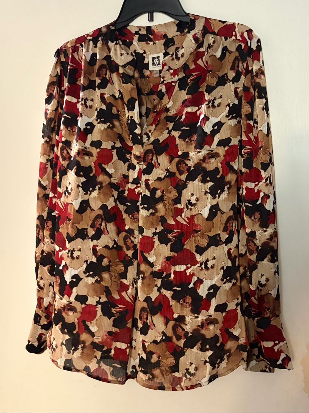 Anne Klein Multi-Color Abstract Floral Button-Front Blouse